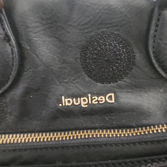 Desigual Black Satchel with Gold Accents - Picture 2 of 6